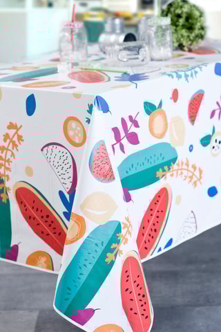 Nappe rectangulaire en toile cirée Fruitella - Blanc et multicolore