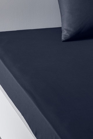 Drap-housse en coton 57 fils/cm² Essential - Bleu marine - Bonnet 30 cm
