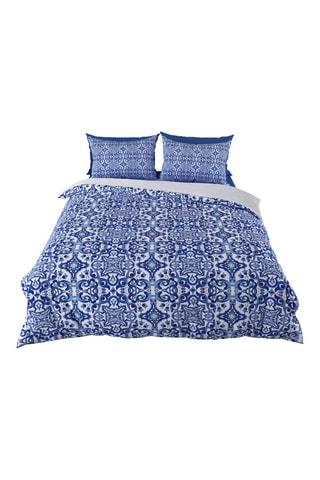 Parure de couette en coton - 145 fils/cm² - Bleu foncé et blanc