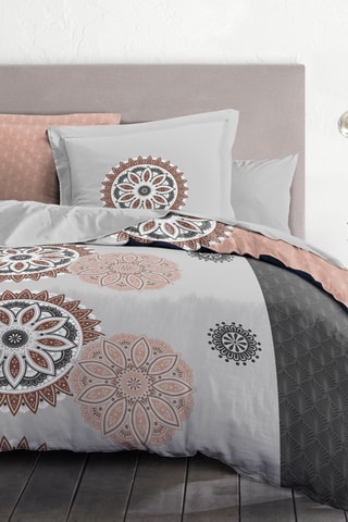 Parure de couette en coton 57 fils/cm² Yucatan - Vieux rose et blanc