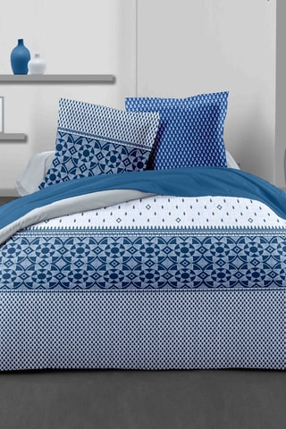 Parure de couette en coton 57 fils/cm² Nuit Berbère - Bleu et blanc