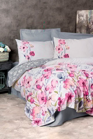 Parure de couette en coton 57 fils/cm² Carla -  Blanc et rose