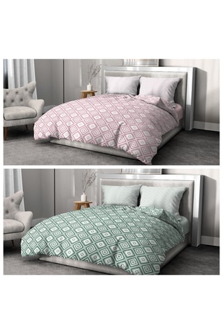 2 parures de couette en coton 57 fils/cm² Fox Trot - Vert et rose