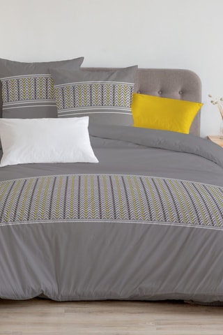 2 parures de couette en coton 57 fils/cm² Nat - Blanc et gris