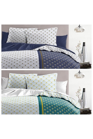 2 parures de couette en coton 57 fils/cm² Rainbow - Vert et bleu