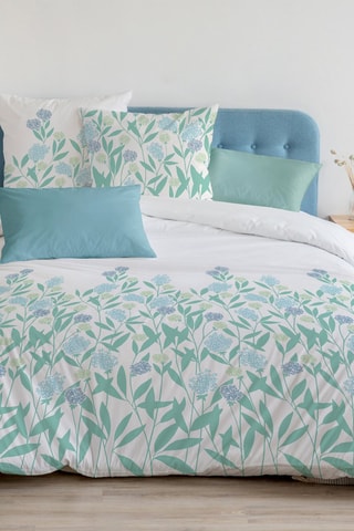 2 parures de couette en coton 57 fils/cm² Tempête florale - Vert et bleu