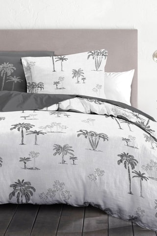 2 parures de couette en coton 57 fils/cm² Tinghir - Blanc, vert et gris