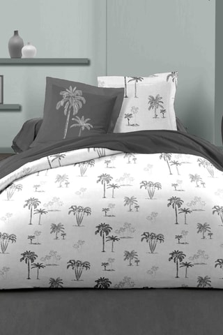 2 parures de couette en coton 57 fils/cm² Tinghir - Blanc, vert et gris