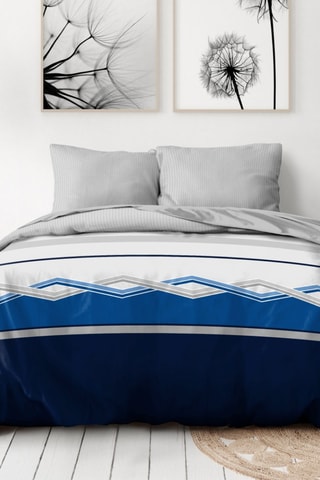 2 parures de couette en microfibre 75 fils/cm² Ajjer et Aoraki - Bleu et gris