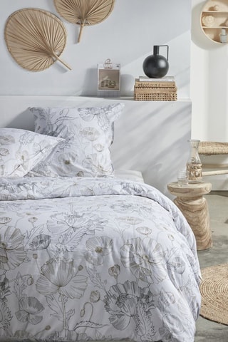 Parure de couette en coton 57 fils/cm² - Blanc et gris