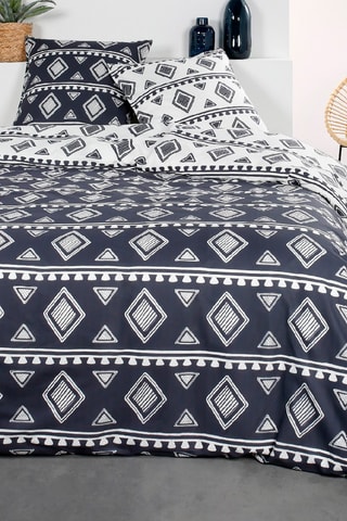 Parure de couette en coton 57 fils/cm² Sunshine - Bleu marine et blanc