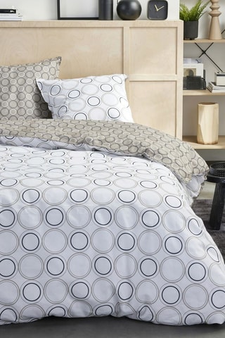 Parure de couette en coton 57 fils/cm² - Blanc et beige