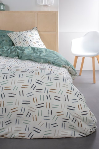 Parure de couette en coton 57 fils/cm² Sunshine - Ecru et vert d'eau