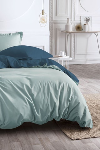 Parure de couette en percale de coton 78 fils/cm² Prestige -  Bleu canard et vert