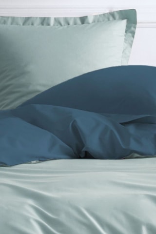 Parure de couette en percale de coton 78 fils/cm² Prestige -  Bleu canard et vert