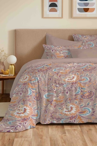 Parure de couette réversible en coton 57 fils/cm² Bergame - Nude