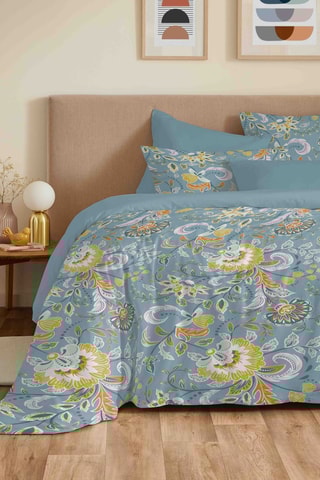 Parure de couette réversible en coton 57 fils/cm² Bergame - Turquoise