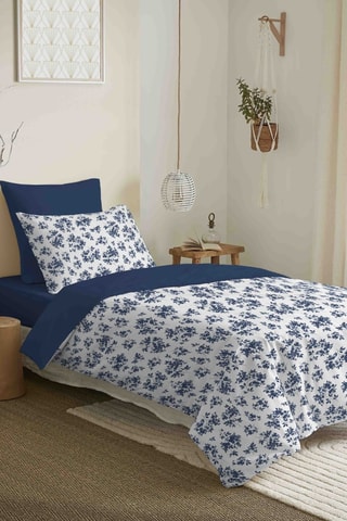 Parure de couette réversible en coton 57 fils/cm² Eloise - Bleu