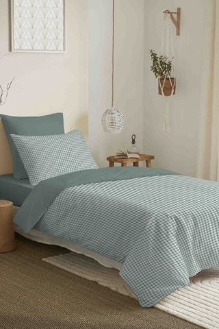 Parure de couette réversible en coton 57 fils/cm² Gabrielle - Sauge