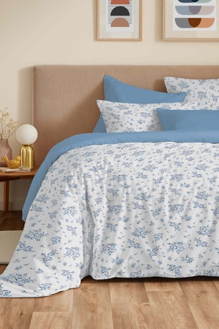 Parure de couette réversible en coton 57 fils/cm² Louise - Bleu