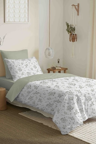 Parure de couette réversible en coton 57 fils/cm² Louise - Sauge