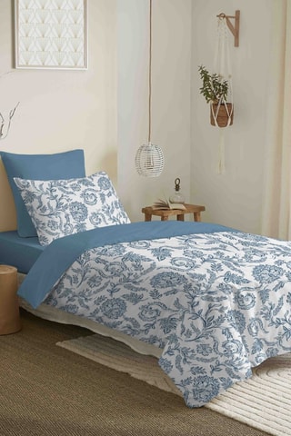 Parure de couette réversible en coton 57 fils/cm² Salma - Bleu