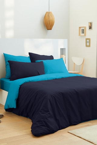 Pack Complet Housse de couette Bicolore 220 x 240 cm - Drap housse 140 x 190 cm - 100% Coton 57 Fils