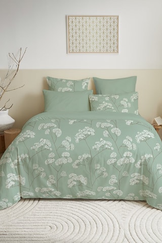Parure de couette réversible en coton 57 fils/cm² - Vert et blanc