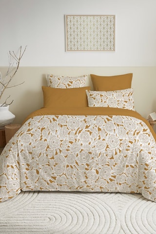 Parure de couette réversible en coton 57 fils/cm² - Marron et blanc