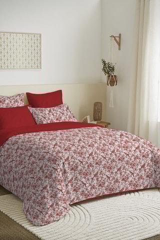 Parure de couette réversible en coton 57 fils/cm² - Rouge et blanc