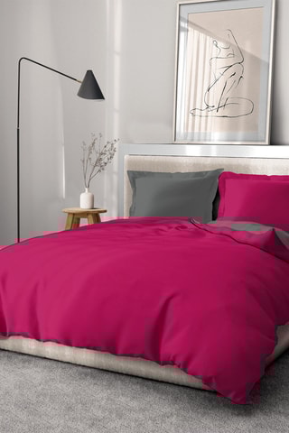 Housse de couette en coton 57 fils/m² - Fuchsia et gris