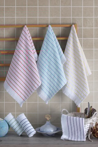 6 serviettes de toilette - Blanc et rouge - 40 x 60 cm