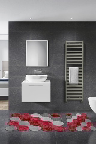 2 tapis de bain - Gris et rouge - 50 x 60 cm / 60 x 100 cm