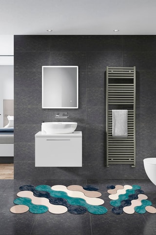 2 tapis de bain - 
Bleu et blanc - 50 x 60 / 60 x 100 cm