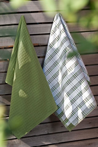 4 torchons - Kaki et blanc