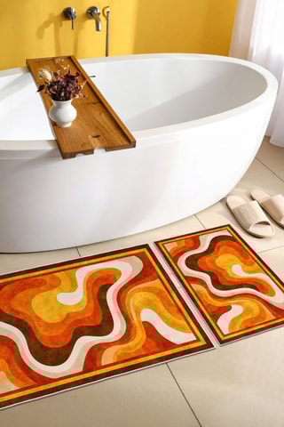 2 tapis de bain - Orange et écru - 50 x 60/60 x 100 cm