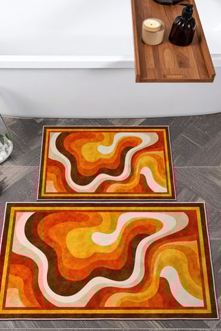 2 tapis de bain - Orange et écru - 50 x 60/60 x 100 cm