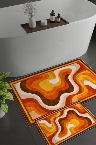 2 tapis de bain - Orange et écru - 50 x 60/60 x 100 cm
