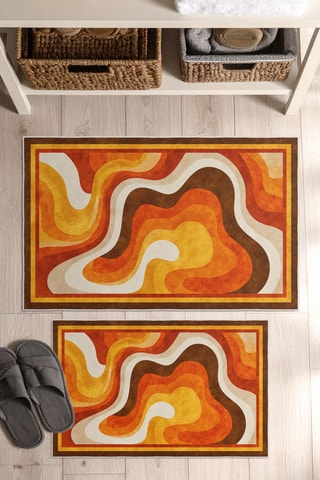 2 tapis de bain - Orange et écru - 50 x 60/60 x 100 cm