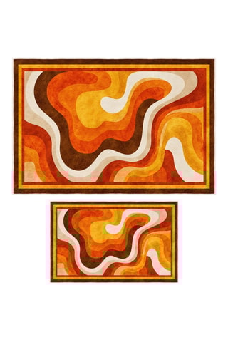 2 tapis de bain - Orange et écru - 50 x 60/60 x 100 cm