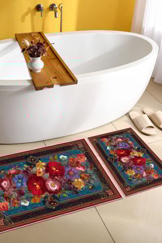 2 tapis de bain - Bleu cobalt et rouge - 50 x 60/60 x 100 cm