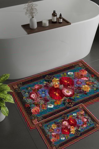 2 tapis de bain - Bleu cobalt et rouge - 50 x 60/60 x 100 cm