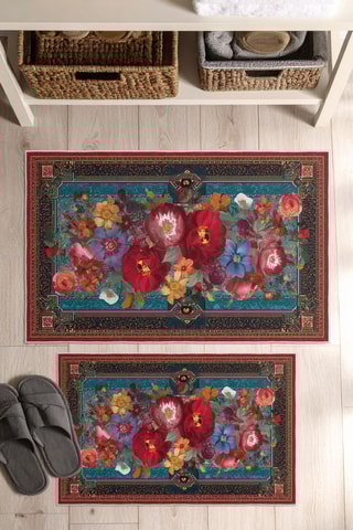 2 tapis de bain - Bleu cobalt et rouge - 50 x 60/60 x 100 cm