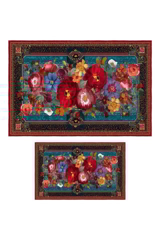 2 tapis de bain - Bleu cobalt et rouge - 50 x 60/60 x 100 cm