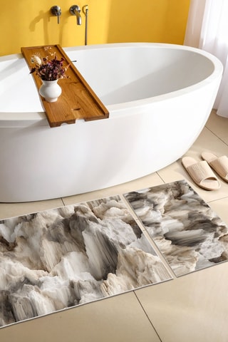 2 tapis de bain - Marron clair et blanc - 50 x 60/60 x 100 cm