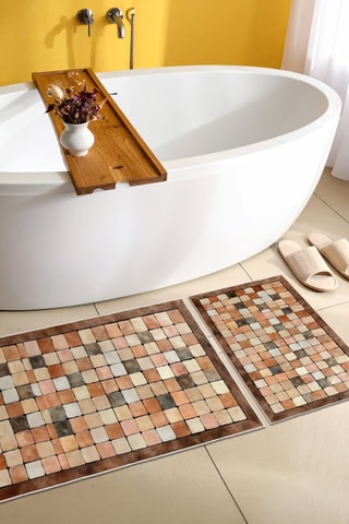 2 tapis de bain - Orange et marron clair - 50 x 60/60 x 100 cm