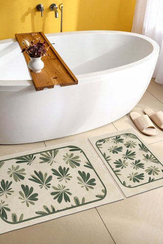 2 tapis de bain - Beige et vert clair - 50 x 60/60 x 100 cm