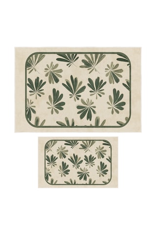 2 tapis de bain - Beige et vert clair - 50 x 60/60 x 100 cm