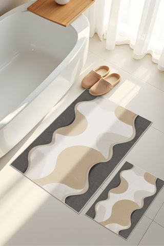 2 tapis de bain - Beige et anthracite - 50 x 60/60 x 100 cm