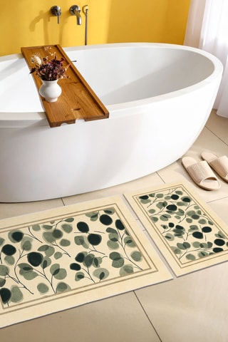 2 tapis de bain - Beige et vert clair - 50 x 60/60 x 100 cm